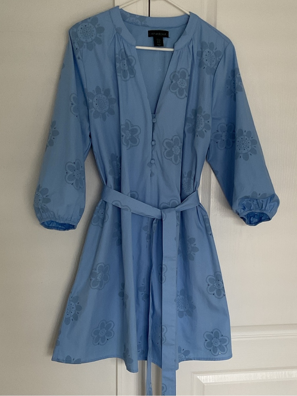 Cynthia Rowley Light Blue Floral Eyelet Button-Front Dress